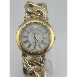 Geneva Platinum Watch Women 38mm Case MOP Dial Gld‎ Link 8" Band- New Battery